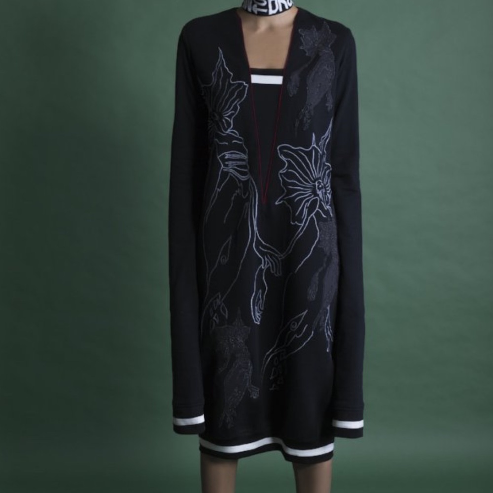 Ekam Dress With Ribbed Hem And Exaggerated Sleeves